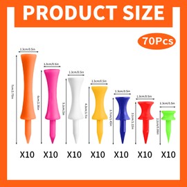Enjoyaa 70 Pcs Golf Tees,Durable Castle Golf Tees Portable Reusable Winter Golf Tees Small Castle Tees for Golfer Practice(25mm,31mm,37mm,46mm,51mm,59mm,70mm)