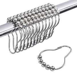 Rustproof Shower Curtain Ring Hooks, 24 Pcs Stainless Steel Double Glide Shower Curtain Rings for Shower Curtain Rods