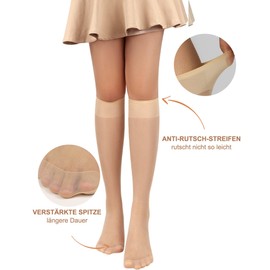 Loiluliy Women's Knee Socks, 15 Denier Nylon Stockings, Ultra Transparent Nylon Stockings, Tear-Resistant, Pressure-free Nylon Socks, Silky Shiny Fine Stockings, Women's 6 Pairs, amber