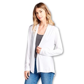 Women Casual Lightweight Soft Viscose Made from Bamboo Cardigan Open Front Lounge - Made in USA (Large, White)