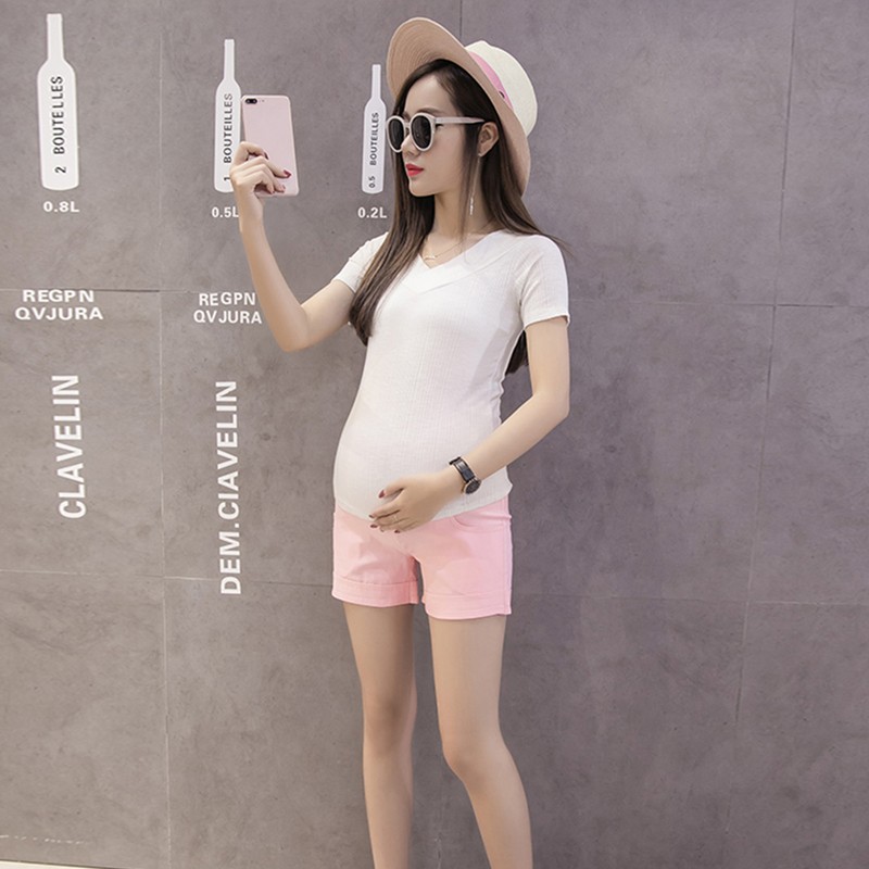 Maternity Summer Shorts High Waist Elastic Cotton Breathable Pregnancy Belly