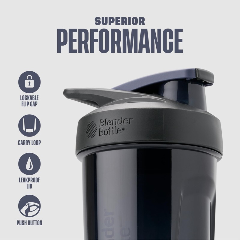 BlenderBottle Strada Tritan Shaker Bottle with Locking Lid, 28-Ounce, Black