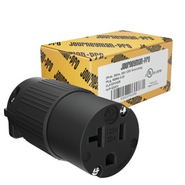 Journeyman-Pro 520CV 20 Amp 120-125 Volt, NEMA 5-20R, 2Pole 3Wire, Straight Blade, Female Plug Replacement Cord Connector Outlet, Commercial Grade PVC (Black 1-Pack)