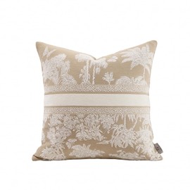 Croker Horse Premium Throw Pillow Covers 20x20 Inches - Oatmeal Jungle with White Palm Tree Chenille Jacquard Embroidery Decorative Couch Pillow Covers for Living Room Bedroom Sofa