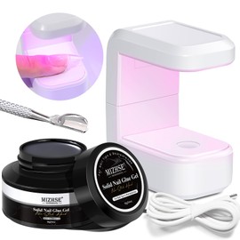 MIZHSE Solid Nail Glue Gel for Nails and Mini U V Light LED Lamp for Cured Press on Nail Tips, Long Lasting Rhinestone Glue for Nail Salon 18g