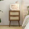 Rattan Nightstand Set of 2,Mid Century Modern Bedside with Storage,Wood