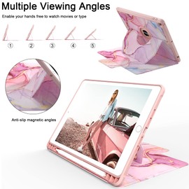 9th/8th/7th Generation Case, PU Leather 10.2 Case 2021 2020 2019 Multi-Angle Stand Cover with Auto Wake/Sleep for 9th/8th/7th Gen 10.2 Inch 2021 2020 2019, Pink Marble