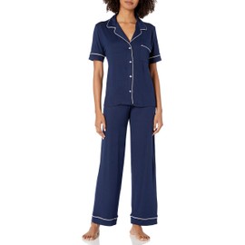 eberjey Women's Gisele Short Sleeve & Pant PJ Set, Navy/Ivory, Large