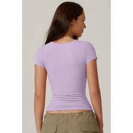 QINSEN Short Sleeve Crop Tops for Women Crewneck T Shirts Summer Y2K Going Out Top Purple M