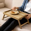 VaeFae Acacia Bed Table Tray, Wooden Breakfast Tray with Folding