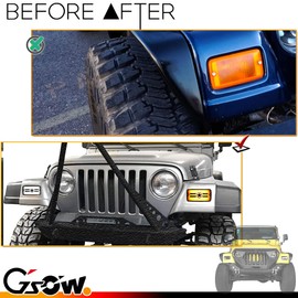 GSOWO 2 IN 1 Front Corner Turn Signal Parking Lights for 1997-2006 Je-ep Wrangler TJ, Smoked Lens Daytime Running Lamps Replaces part #55155629AC, 55155628AC - Star Imaged