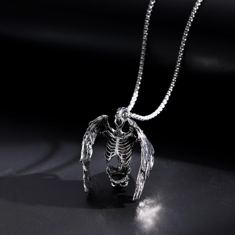 YZMOXNL Skull Necklace Punk Skeleton Wings Pendant Choker Goth Halloween