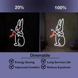 Rabbit Play Violin Neon Sign Bunny Neon Light Easter Rabbit Light Sign Dimmable Pet LED Neon Light for Animal Wall Room Decor Nursery Neon Light 9.4"×16.1"