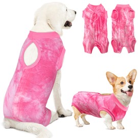 Lukovee Dog Recovery Suit, Onesie Surgery Recovery Suit for Female Male Dogs, Abdominal Wounds Cone E-Collar Alternative Prevent Licking Spay Pet Surgical Recovery Suit (X-Large, Pink Tie-dye)
