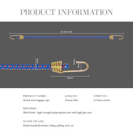 Bailinks 10" (25cm) Bungee Cords With Hooks, 10 Pack Mini-Rope Luggage Rope Bungee Straps,Bundle of Elastic Straps Fixed Elastic Rope, Elastic Safety Cord with Pull Hook (Colorful 3)