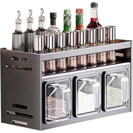 ANQIA Kitchen Spice Rack Wall Mount Hanging Seasoning Box Over Stove Hanging Shelf Seasoning Jar Organizer for Sugar Salt Pepper (3 Box)