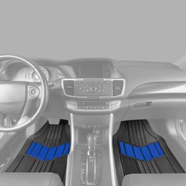 BDK Blue Heavy Duty Universal Fit Car Floor Mats - 4pc Two-Tone Rubber - All Weather Protection for Auto, Van, Truck, SUV - Trimmable to Perfect Fit - Waterproof Interior Liners