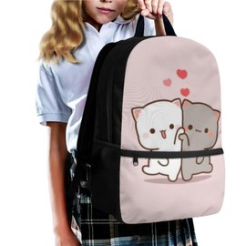 Ystardream Cute Cat Backpack for School 5th Grade Kids Backpack Set 4 Piece Student Back To School Book Bag with Shouder Bag Pencil Case Key Chain for Boys Girls 1-6th Grade 17 inch Pink