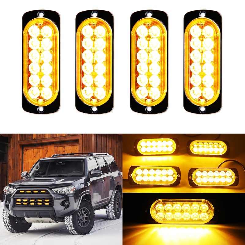 DREAMIZER Car Flashing Light Warning Light, 4PCS 12 LEDs Emergency