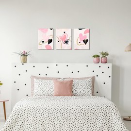 sechars 3 Pieces Blush Pink and Black Wall Art Decor Abstract Love Heart Paintings for Girls Women Bedroom Bathroom Decorations Valentine's Day Gifts (Pink)