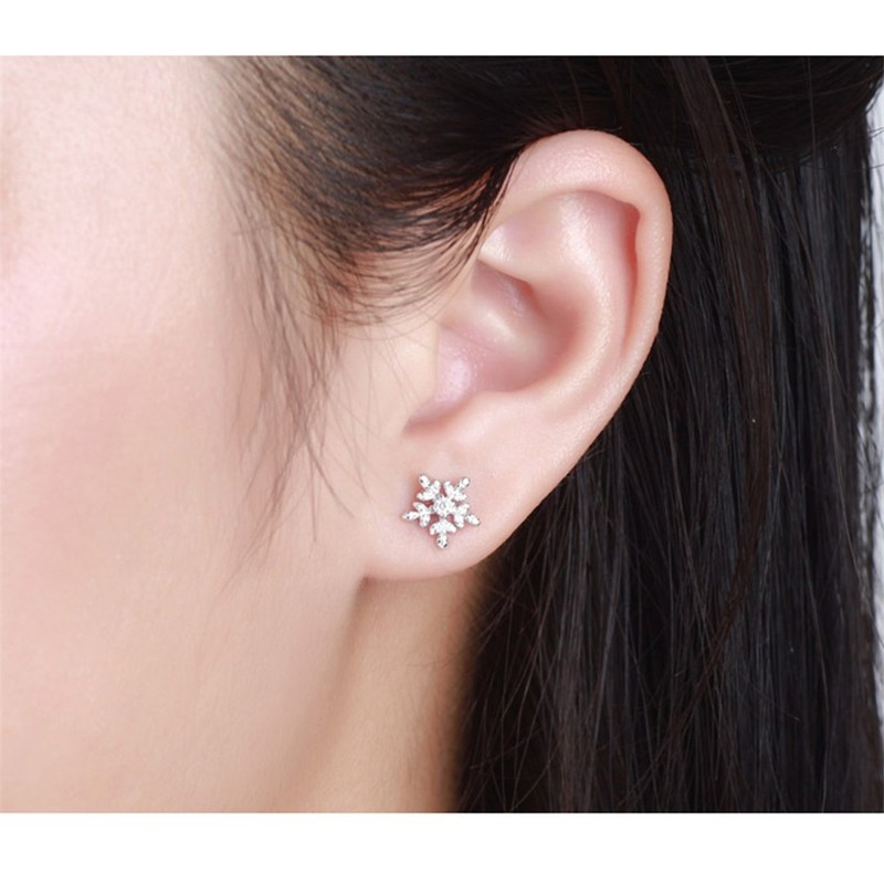 SELOVO Genuine 925 Sterling Silver Small 8MM White Zircon Snowflake