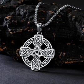 Oseew Mens silver chain with celtic cross Celtic Cross Necklace for Men mens silver celtic cross pendant Mens Silver Celtic Cross Necklace