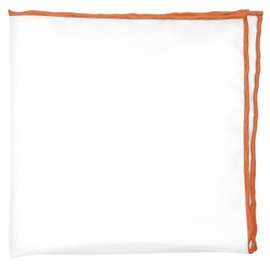 BELLUNO Silk White Pocket Square for Men, Colored Edge Rolled by Hand, Sunset Orange, 12.6 in