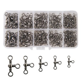3 Way Cross-Line Barrel Fishing Swivels Set - 120PCS Brass T-Shape Triple Swivel Connector Fast Rolling Swivels Tackle Accessories Test 30-90 lbs
