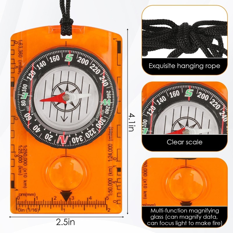 YUFFQOPC 4pcs Compass Navigation,Orienteering Compass,Baseplate Compass with Adjustable Declination,Magnifier,Ruler,Scale,Multifunctional Orienteering