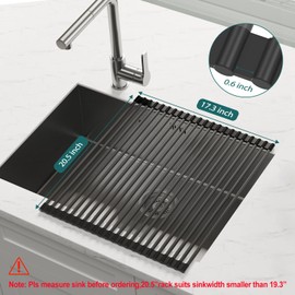Roll Up Dish Drying Rack, Silicone Wrapped Over The Sink Multipurpose Foldable Dish Drainer Anti-Slip Coated Stainless Steel Dish Racks for Kitchen Counter, Sink Drying Rack (Black, 20.5" x 17.3")