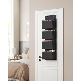SONGMICS Over-Door Storage Organiser, Hanging Storage with 4 Compartments, Wardrobe Storage Organiser, for Bedroom, Office, 12 x 33.5 x 100 cm, Ink Black RDH004B11