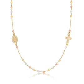 Gold Rosary Beads Cross Necklace - 14k Gold Plated Virgin Mary Necklaces,Non Tarnish Golden Catholic Virgen de Guadalupe Choker Jewelry,Religious Rosarios Catolicos Baptism Confirmation Gift for Women