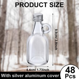 Suclain 48 Pcs 1.7oz Glass Syrup Bottles with Aluminum Lids and Loop Handle Clear Glass Bottles Reusable Maple Syrup Jars Syrup Container Stout Sample Bottles for Potion Juice Milk Storage Sauce Oil