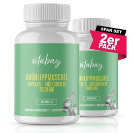 Vitabay Grünlippmuschelextrakt 300 Grünlippmuschel Kapseln hochdosiert 2.000mg - Green lipped mussel capsules Grünlippmuschel-kapseln Gruenlippmuschel Laborgeprüft Bioaktiv Hohe Bioverfügbarkeit