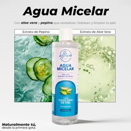 Agua Micelar Desmaquillante con Aloe Vera y Pepino, 250ml, Sin Parabenos, Hidratante, Para Todo Tipo de Piel