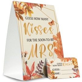 Fall Bridal Shower Game Cards Kit (1 Standing Sign + 50 Guessing Cards), Pumpkin theme,Guess How Many Kisses For The Soon To Be Mrs,Bridal Tribe Party - QJ17