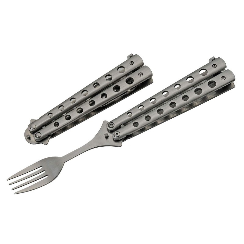 SZCO Supplies 9” Silver Finished Butterfly-Open Style Travel/Camping Fork (211520-SL)