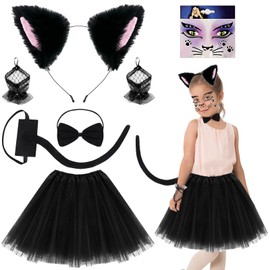 Cat Costume Children, Animal Costume Set for Children, Cat Costume Children, Carnival Animal Costume for Children with Cat Ears Headband, Black Tutu Cat Tail for Carnival, Fancy Dress, Theme, Cosplay