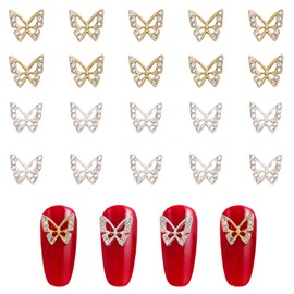 20 Pcs Butterfly Nail Parts Butterfly Nail Charms Gel Nail 3D 3D Butterfly Parts Nail Art Handmade Butterfly Shape Nail Rhinestone for Nail Resin Decoration Gold Silver