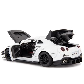 BDTCTK 1/24 Scale Compatible for Nissan GTR Model Car Toy, Zinc Alloy Pull Back Toy car with Sound and Light for Kids Boy Girl Gift (White)