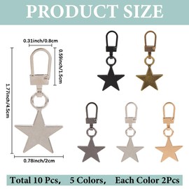 craspire 10 Stück 5 Farben Sternförmige Reißverschlussanhänger Kreative Anhänger Abnehmbares Ersatz Reparaturset Metallzubehör Für Gepäck Geldbörse Rucksack Geldbörse Jacken Schuhe Handtaschen