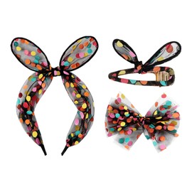 Saimiy Tulle Polka Dot hair bow clips Set for Kids, Headbands for Women, Big Hair Bows for Girls, Black Bow for Hair, Hair Bows for Toddlers 2-4 Years(Black)