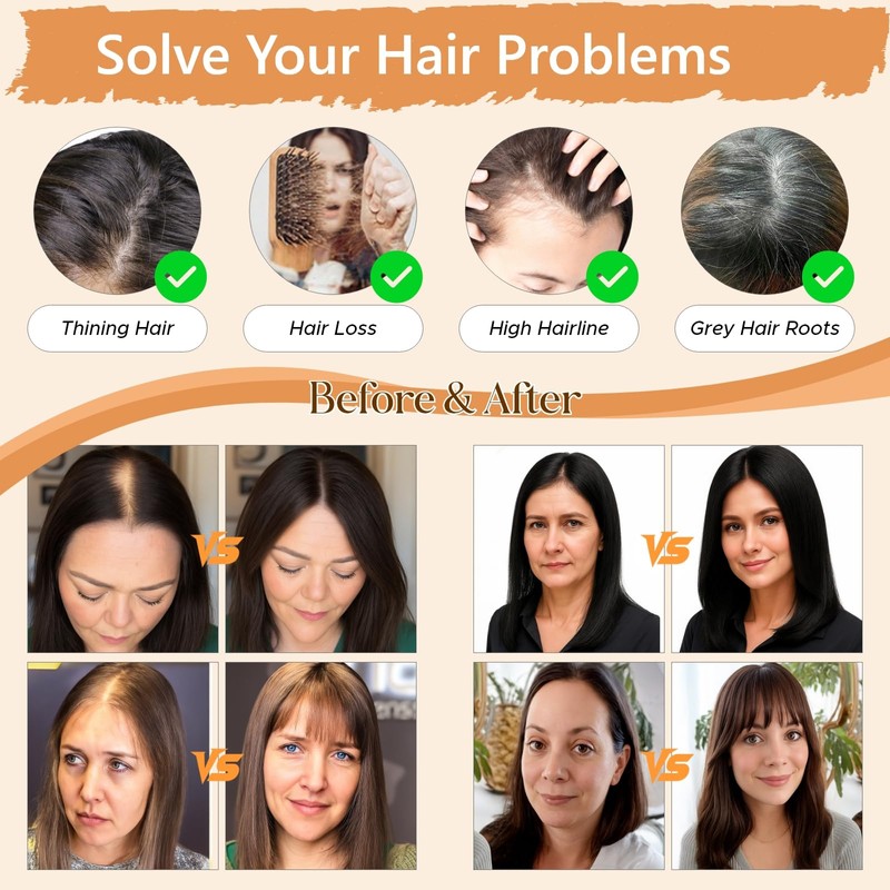 TESSHAIR Human Hair topper for Women, 3D Cover Clip in