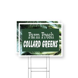 Farm Fresh Collard Greens Yard Sign 2 Pack of 12 Inch x 16 Inch Double Sided Weatherproof Heavy-Duty Plastic with Stake | Fresh Greens, Local Farms, Healthy Choices | Made in USA