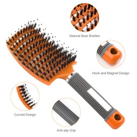 URAQT URAQT Hair Brush, Boar Bristle Paddle Hairbrush for Women, Soft Massage Hair Comb, Detangle Hair Brush for Long Thick Curly Hair, Reducing Hair Breakage and Frizzy