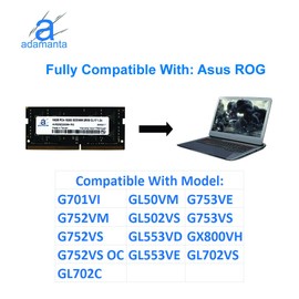Adamanta 16GB (1x16GB) Laptop Memory Upgrade Compatible for Asus ROG, Acer Aspire, Acer Predator, Acer Travelmate DDR4 2400Mhz PC4-19200 SODIMM 2Rx8 CL17 1.2v RAM DRAM