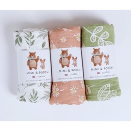 Baby Swaddle Blanket - Soft 100% Cotton Swaddles for Newborn - Large Muslin Cloths - Pack of 3 - Baby Essentials for Newborn -Unisex - 120x110cm (Floral)