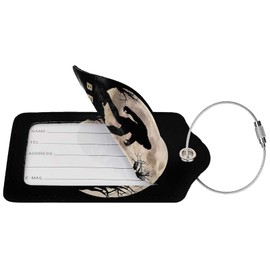 Funny Bigfoot Sasquatch Full Moon Luggage Tag with Full Back Privacy Name ID Card Stainless Steel Loop Suitcase Labels Identifiers PU Leather Baggage Tags Luggage for Women Men Kid Girl Travel (1pcs)
