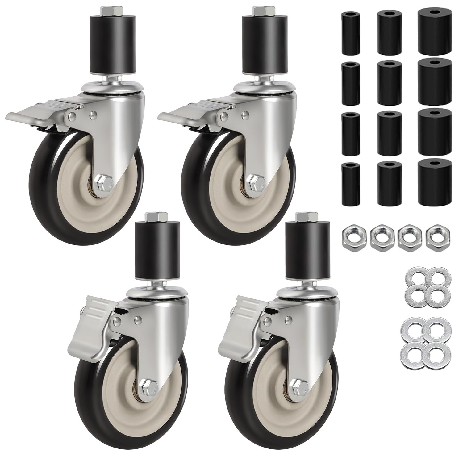5 Inch Prep Table Wheels, Expanding Stem Caster Wheels Set of 4 with ...