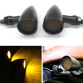 2pcs Black 15 LED Motorcycle Stop Brake Running Turn Signal Indicator Amber Lights For Harley Honda Chopper (Black with net-Amber Light)